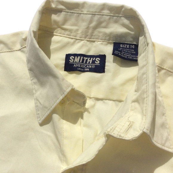 Smith American Dress Shirt Size 14 Button Up Short Sleeve Chest Pocket Yellow - Picture 2 of 10